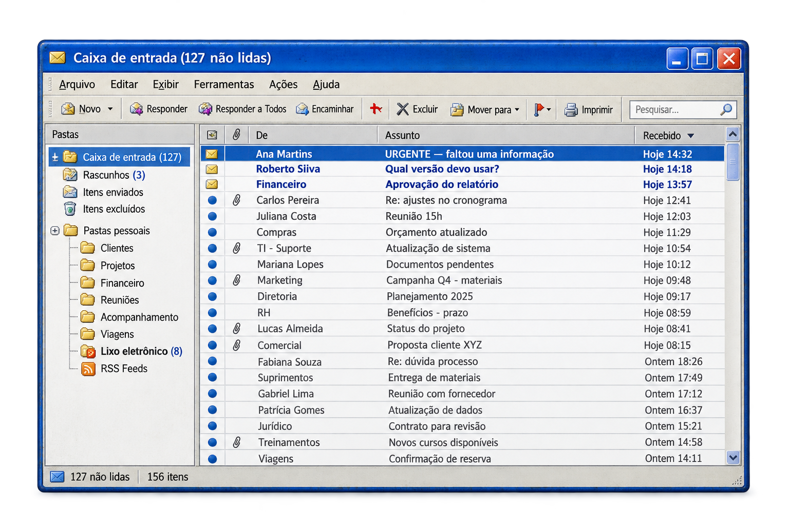 Caixa de e-mail antiga com muitas mensagens não lidas