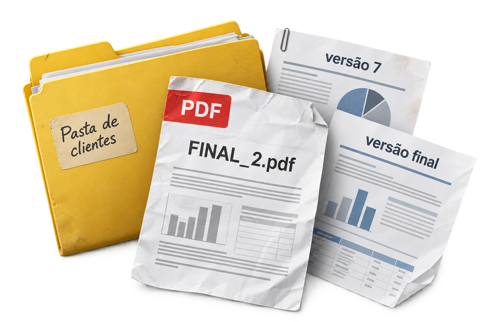 Pasta, PDF e relatórios impressos em versões diferentes