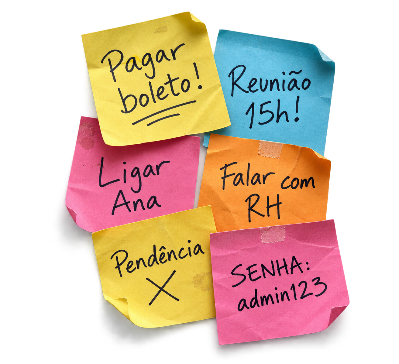 Post-its coloridos com lembretes e pendências